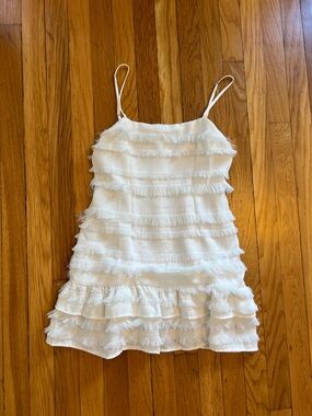 Princess Polly White Fringe Tiered Spaghetti Strap Dress